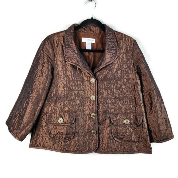 Sag Harbor Petite Medium Brown Lightweight Quilted Button Up Jacket Overcoat - Picture 1 of 6